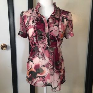 Sheer flower pattern structured work shirt